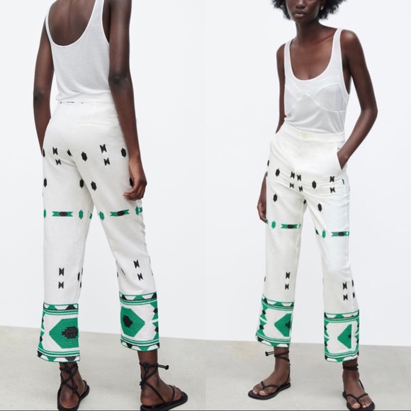 Zara embroidered linen pants - Picture 2 of 3
